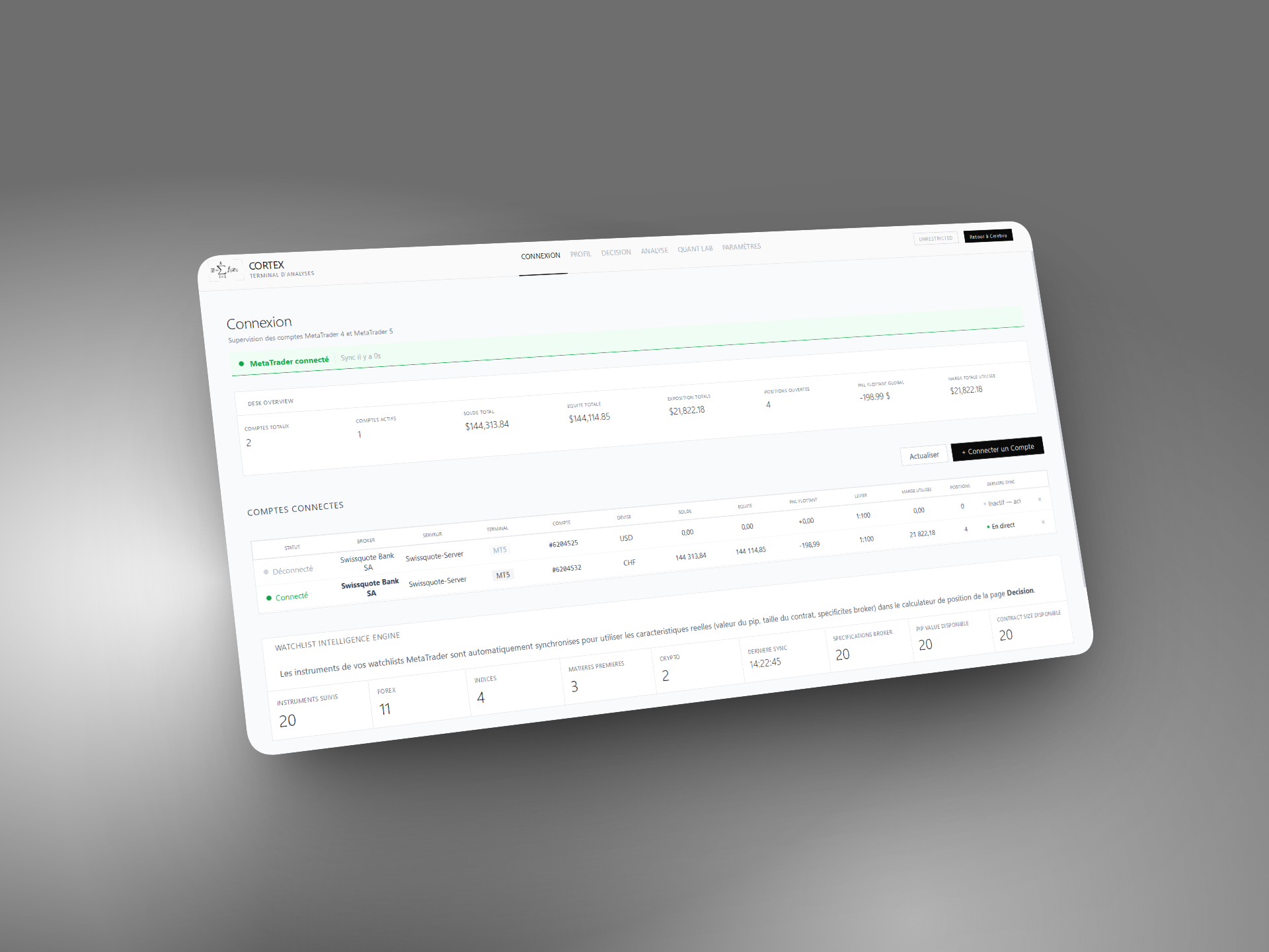 Cortex — Connexion MetaTrader